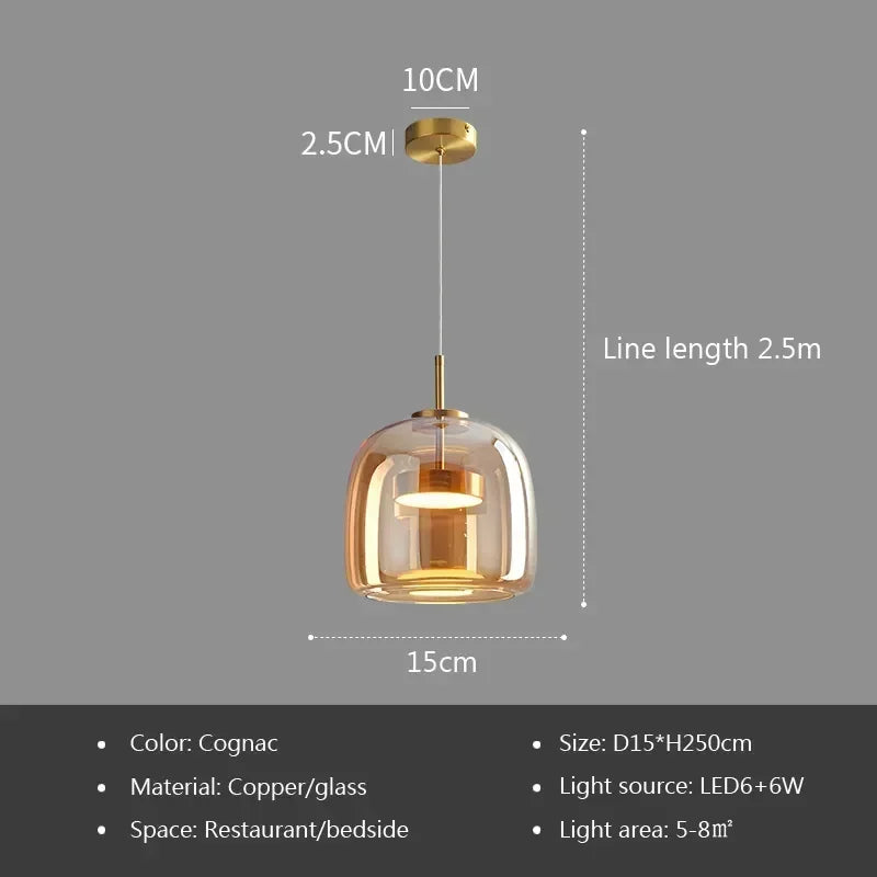 Nordic Glass Pendant Light with Brass Accent