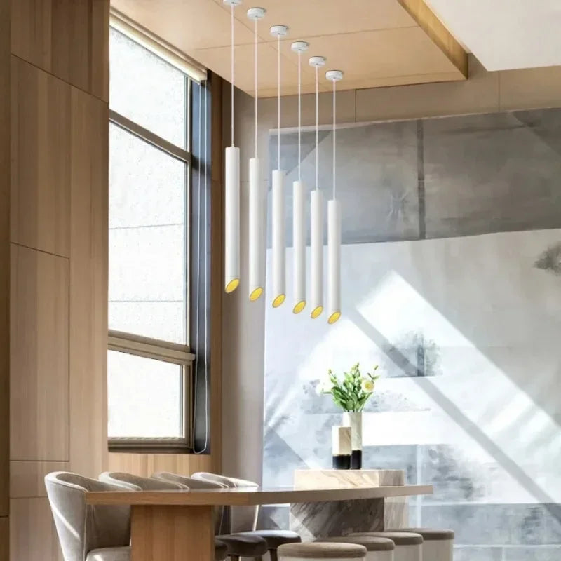 Modern Dimmable LED Spotlight Tube Pendant in Black and White for Kitchen Island