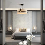 Modern Fabric Drum Chandelier with Black Curved Frame for Dining Room