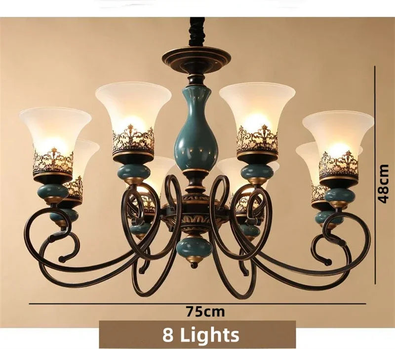 Vintage Iron Ceramic Chandelier Dining Room