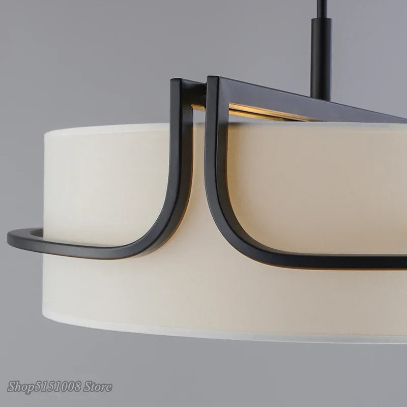 Modern Fabric Drum Chandelier with Black Curved Frame for Dining Room