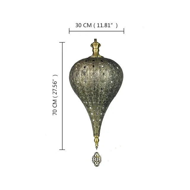 Moroccan Pierced Metal Teardrop Pendant Light for Dining Room and Hallway