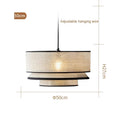 Japanese Linen Three Tier Drum Pendant Light with Black Trim for Dining Room