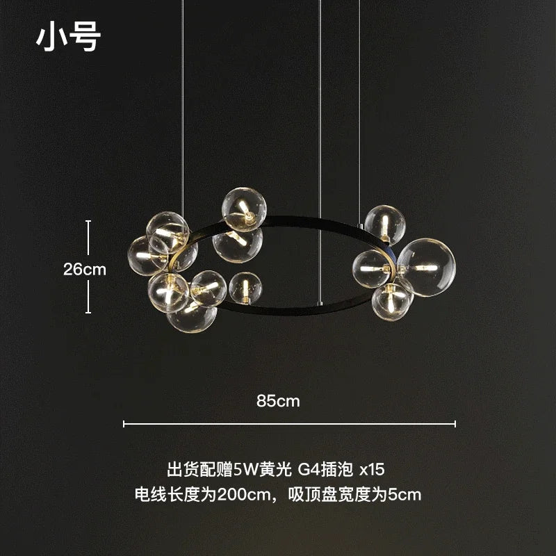 Modern Ring Glass Ball LED Chandelier Iron Frame