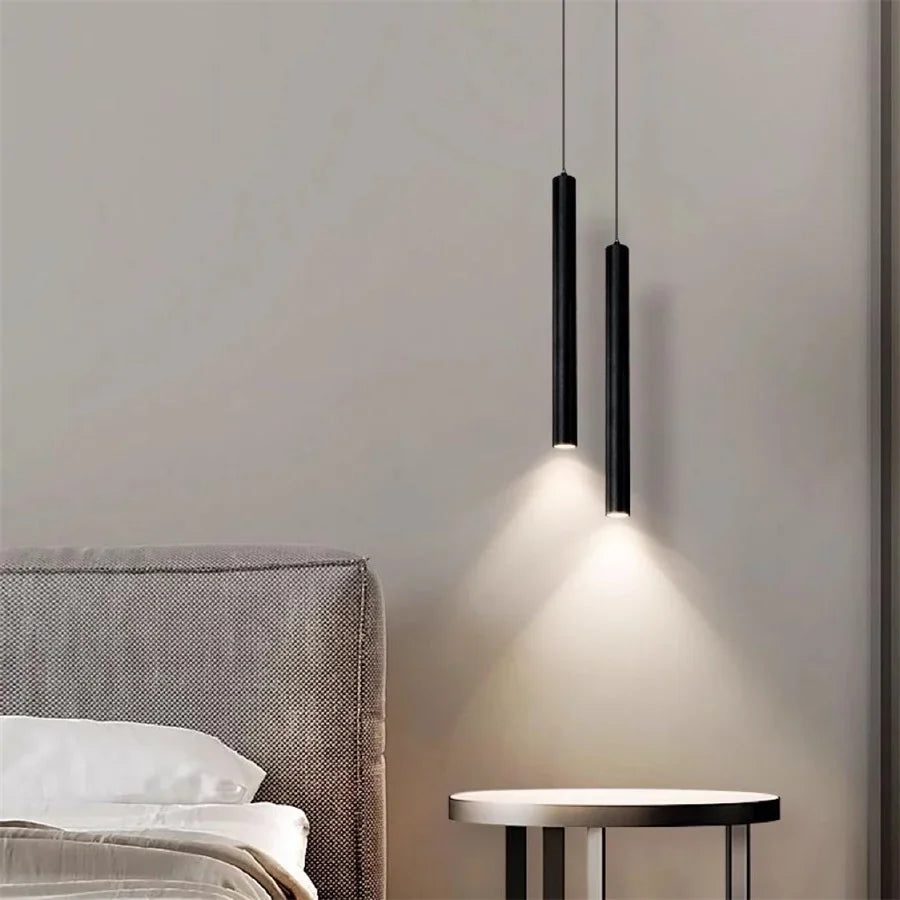 Lámpara colgante tubular de hierro minimalista para dormitorio