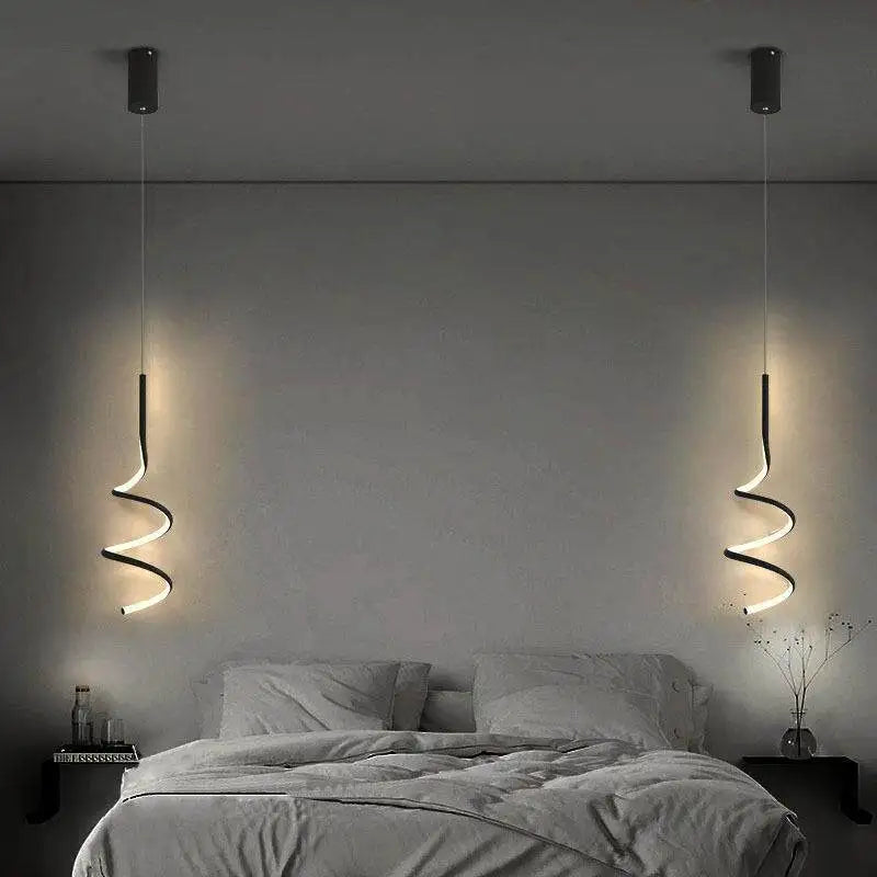 Nordic LED Spiral Pendant Light for Bedroom