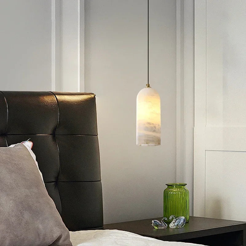 Luxury Spanish Marble Dome Pendant Light with Brass Fitting for Bedside