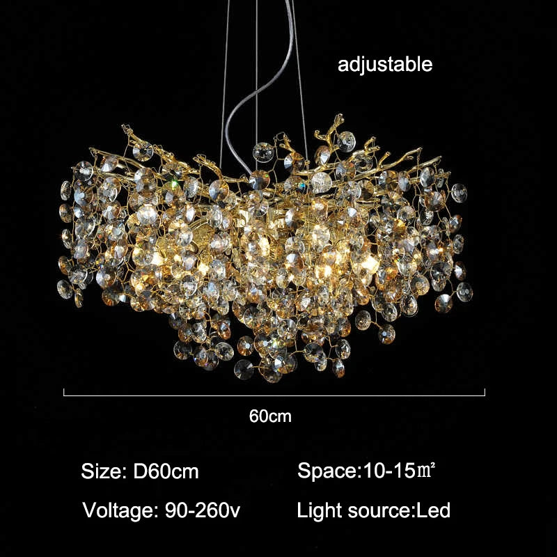 Modern Gold Branch Crystal Chandelier for Dining Room