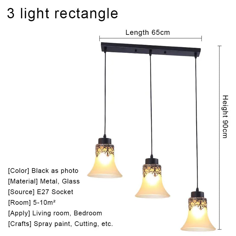 Vintage Iron Glass Pendant Chandelier Retro Loft