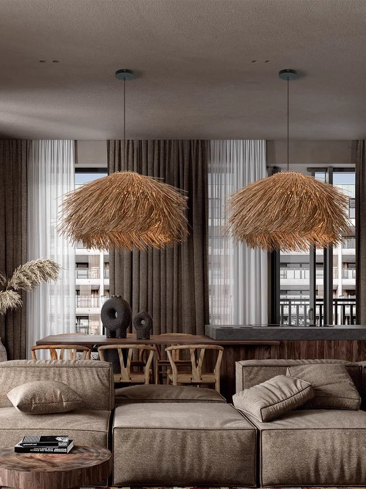 Wabi Sabi Hand Woven Seagrass Pendant Light for Dining Room