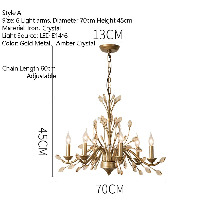 Vintage Iron Chandelier with Crystal Accents