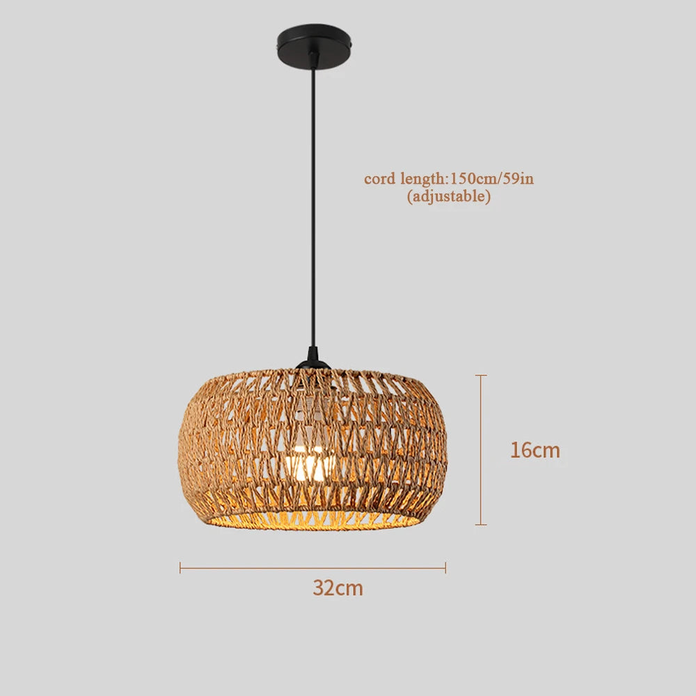 Bohemian Rattan Pendant Light - Woven Wicker Hanging Lamp