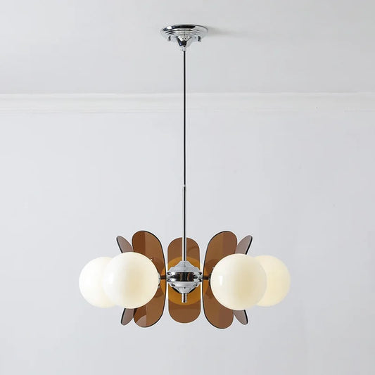 Retro Glass Pendant Light with Amber Accents