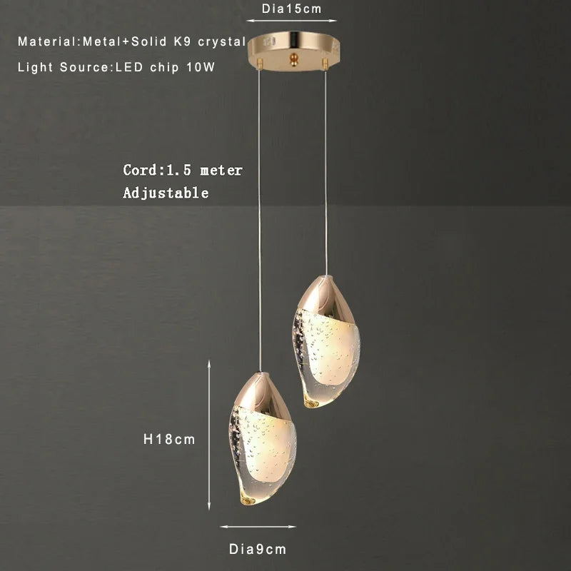 Lámpara colgante de cristal para dormitorio y comedor