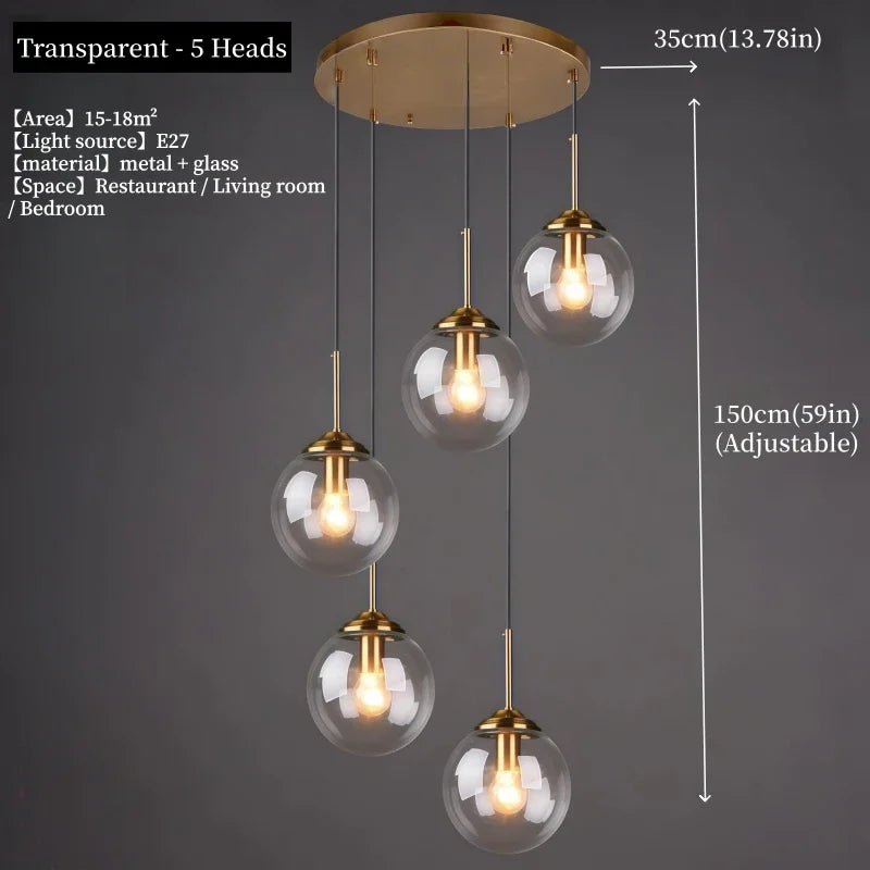 Nordic Glass Metal Pendant Light for Dining Room