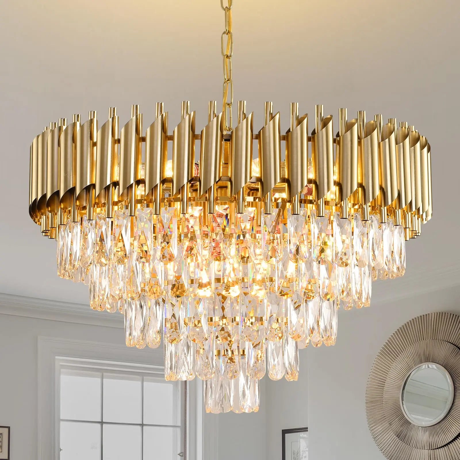 Modern Gold Crystal Tiered Chandelier