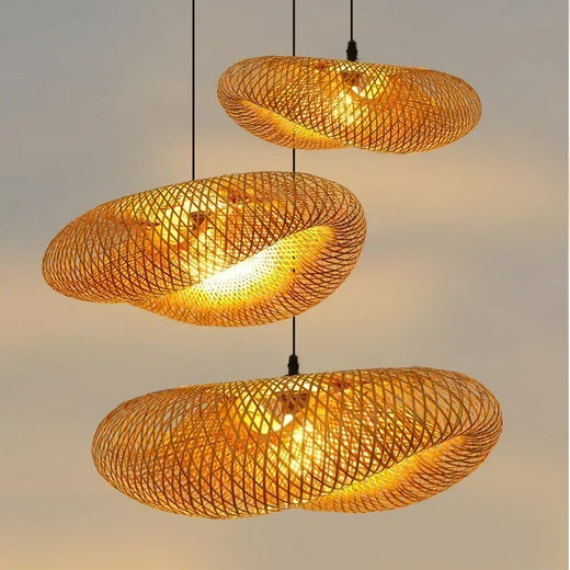 Bamboo Hand Woven Wave Pendant Light 36cm for Dining Room and Tea Room
