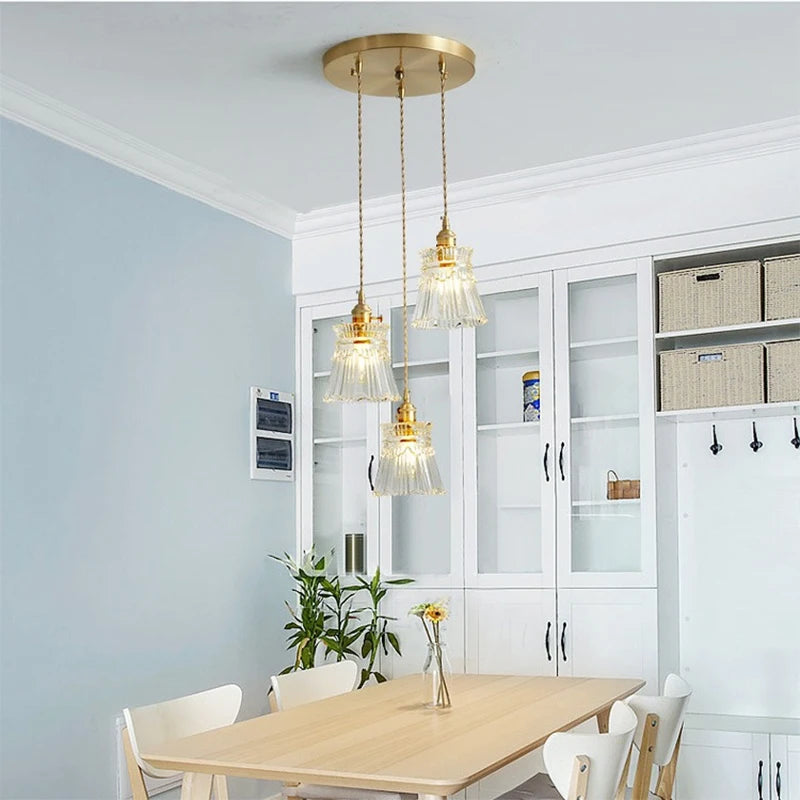 Nordic Glass Pendant Light with Brass Fixture