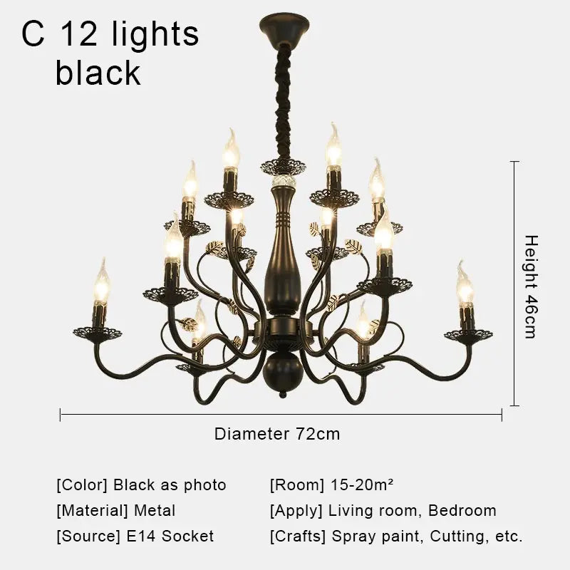 Rustic Iron Crystal Chandelier Pendant Light