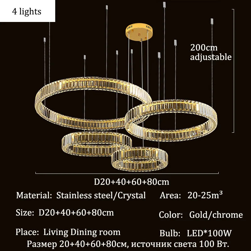 Luxury Crystal Ring Ceiling Pendant Chandelier Lights Dining Table Light Żyrandol Modern Chandeliers for Living Room Home Decor