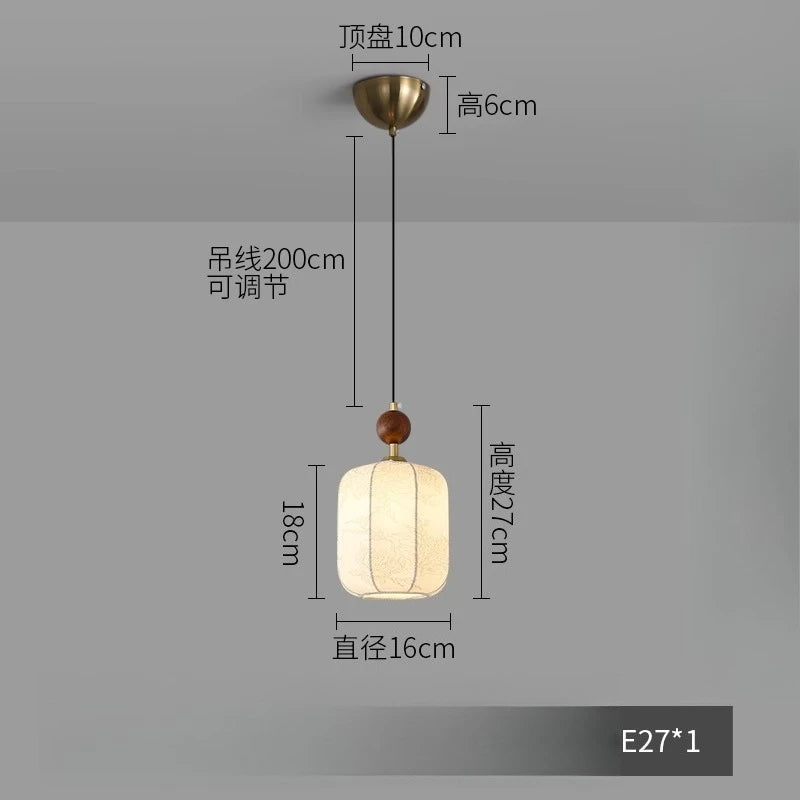 Minimalist Textile Pendant Light with Wood Accent