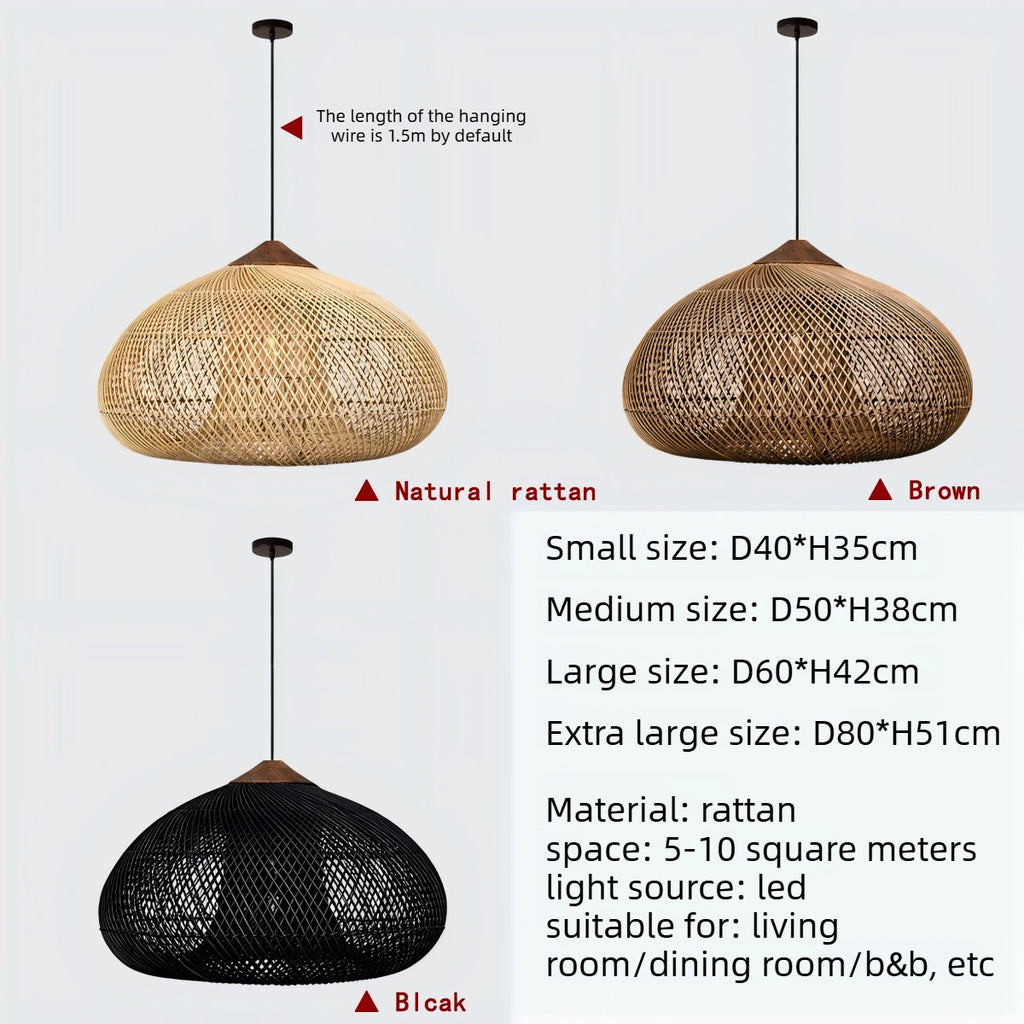 Wabi Sabi Rattan and Wood Pendant Light Hand Woven for Kitchen Island