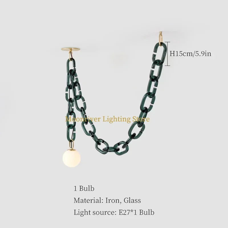 Art Deco Glass Chain Swag Pendant Light with Opal Globes for Dining Room