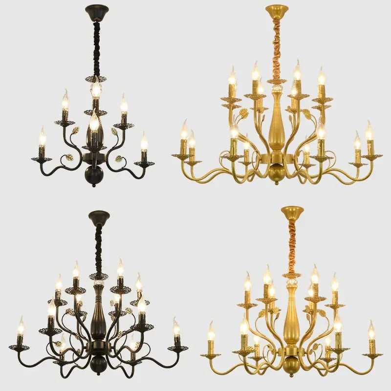 Gold Iron Candle Chandelier Pendant Light