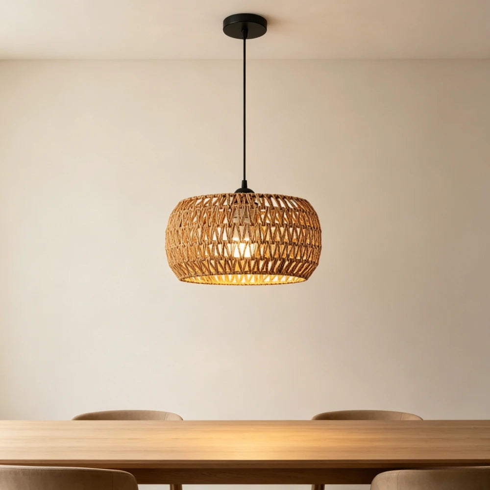 Bohemian Rattan Pendant Light - Woven Wicker Hanging Lamp