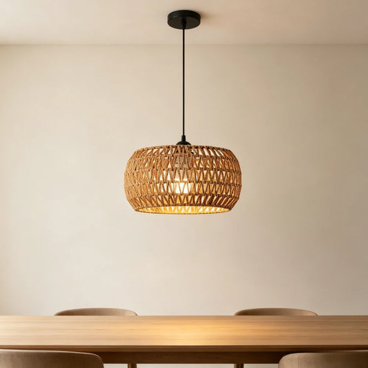 Bohemian Rattan Pendant Light - Woven Wicker Hanging Lamp
