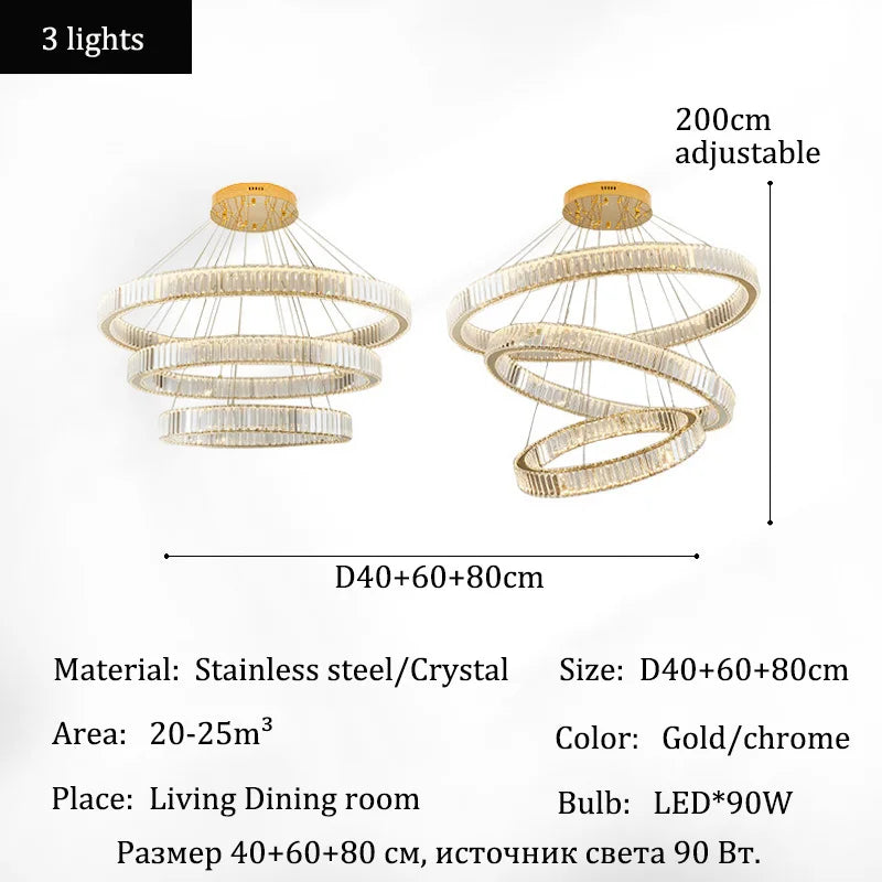 Luxury Crystal Ring Ceiling Pendant Chandelier Lights Dining Table Light Żyrandol Modern Chandeliers for Living Room Home Decor
