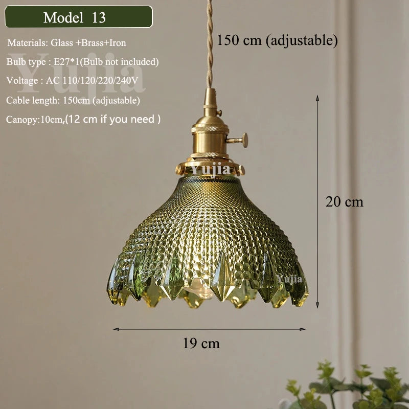 Multi-Style Nordic Pendant Lamp Green Glass Ceiling Lighting Kitchen Island Hand Brass Hanging Light fixtures for Dining Room