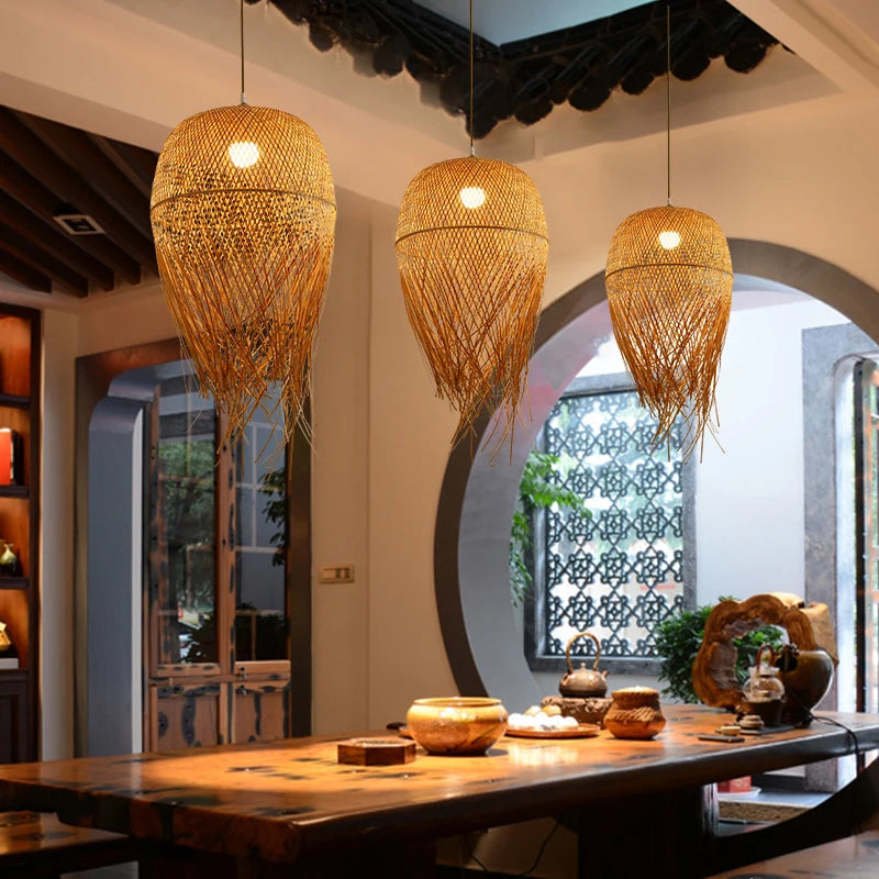 Retro Rattan Pendant Light for Kitchen & Dining