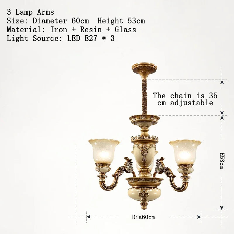 European Classic Resin Multi-Head Pendant Chandelier