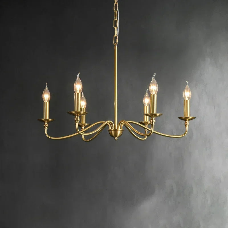 Retro Gold Candle Chandelier for Dining Room