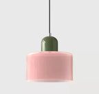 Retro Stained Glass Cylinder Pendant Light in Pastel Colors for Bedside