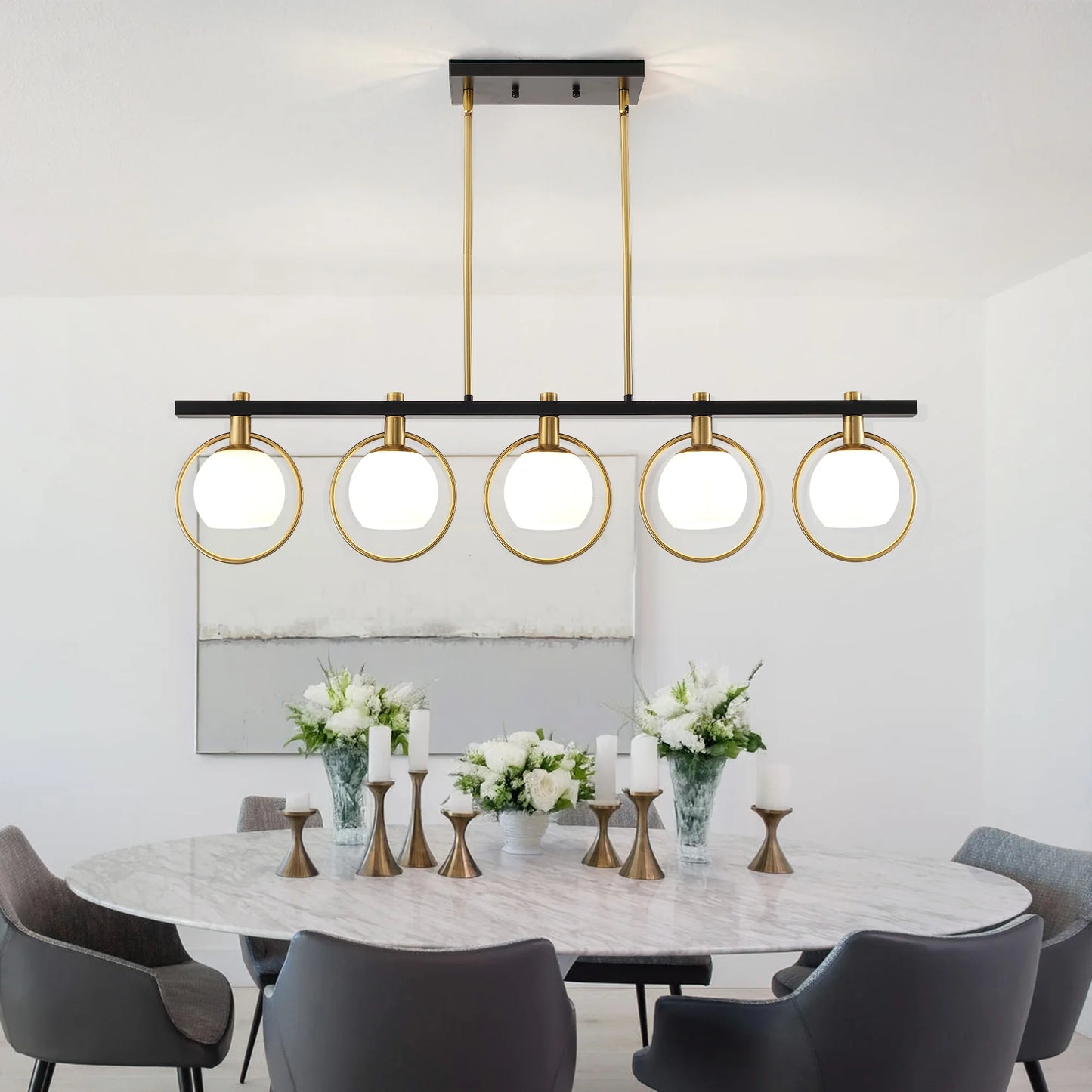 Minimalist Iron Glass Pendant Light 5-Light