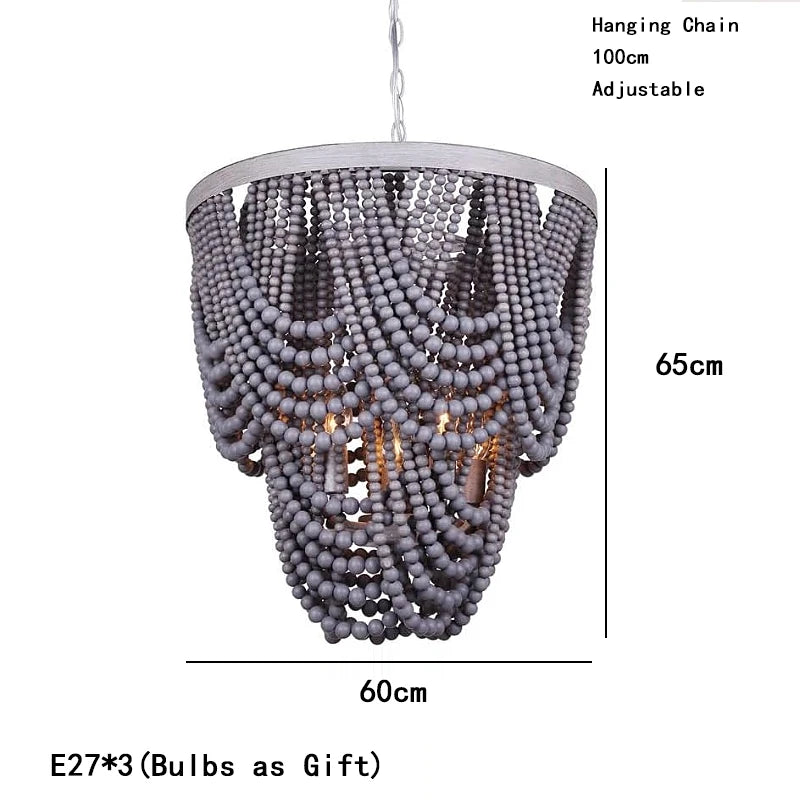Bohemian Wood Beaded Chandelier with Draped Swags for Entryway