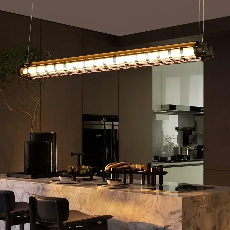 Industrial Iron Pendant Light Long Bar LED Hanging Lamp