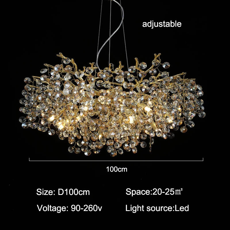 Modern Gold Branch Crystal Chandelier for Dining Room