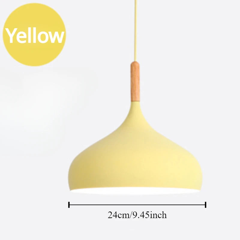 Modern Macaron Aluminum and Wood Pendant Light in Seven Colors for Kitchen