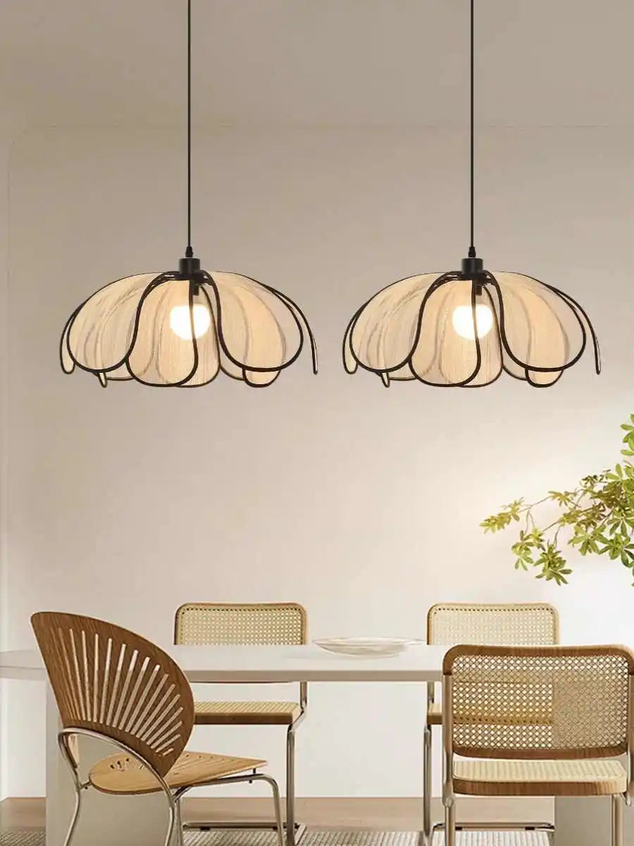 Vintage Hand Woven Fabric Lotus Chandelier for Dining Room and Bedroom