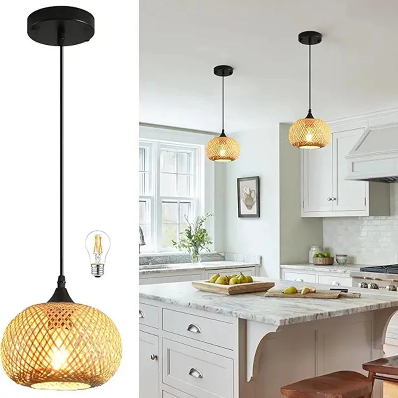 Bohemian Bamboo Rattan Pendant Light for Dining