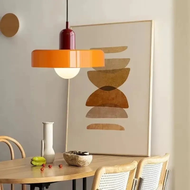 Retro Two Tone Glass Mushroom Pendant Light for Cafe and Dining Room
