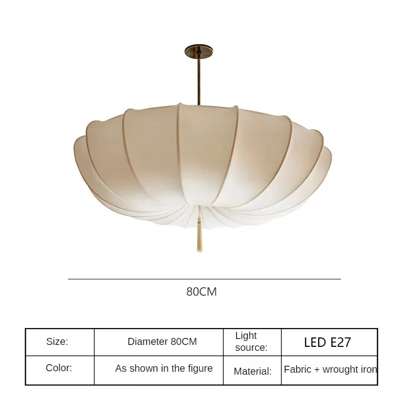 European Cream Fabric Pumpkin Pendant Light for Dining Room and Hotel