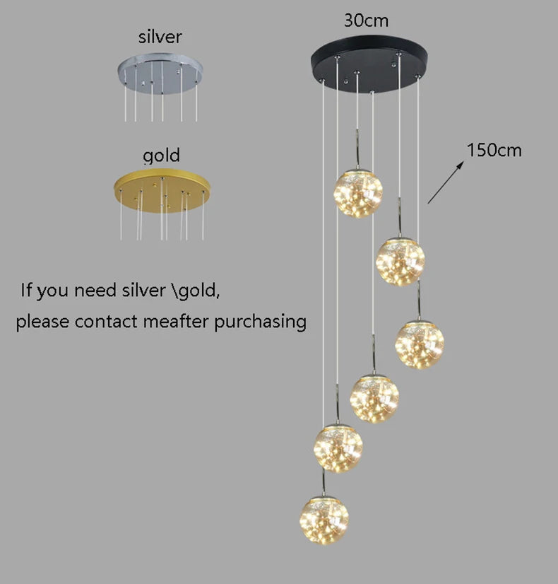 Lámpara colgante de esfera de cristal nórdico para hueco de escalera
