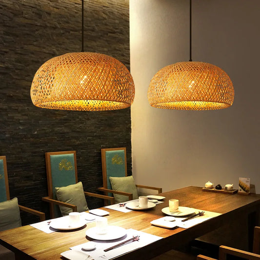 Bamboo Lantern Pendant Lamp 30cm Hand-Woven Rattan Shade