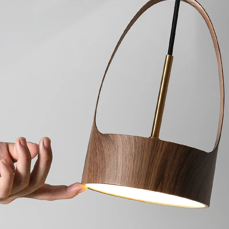 Lámpara colgante de grano de madera nórdica para dormitorio