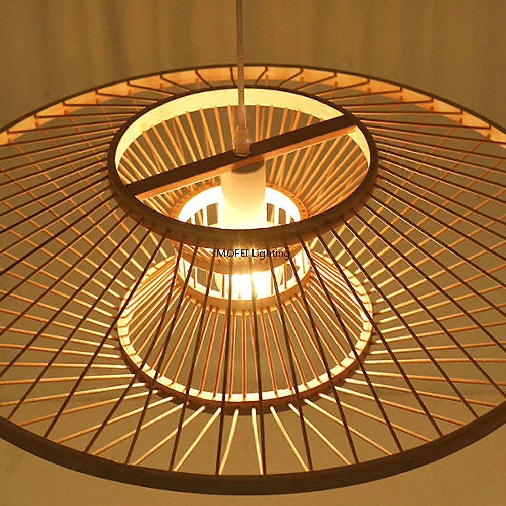 Bohemian Bamboo Woven Pendant Light UFO Design