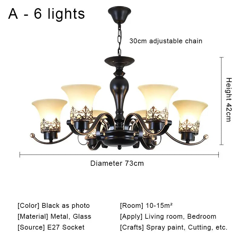 Vintage Iron Glass Pendant Chandelier Retro Loft